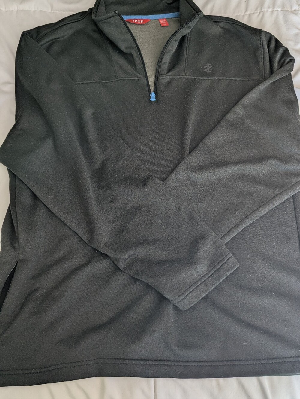 Izod Black Lightweight Quarter-Zip Pullover with Blue Zipper Pull Size Large